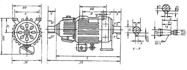 YZRF(YZRG)自帶風(fēng)機(jī)(管道通風(fēng))型起重及冶金用三相異步電動機(jī)外形尺寸
